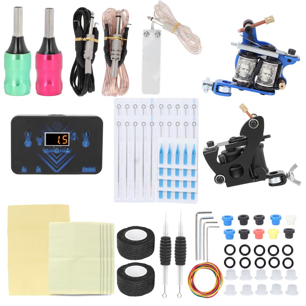 Coil Tattoo Machine Kit Power Supply Clip Cord Foot Pedal Needle Tattoo Practice Tool Set