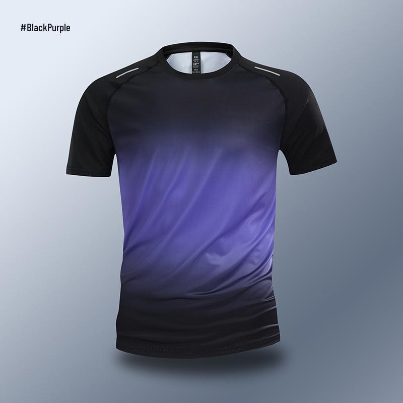 Men s Quick-Dry Tight-Fit Ice Silk Sports T-Shirt for Summer Running Fitness Basketball and Cycling S чёрныйфиолетовый 1300₽