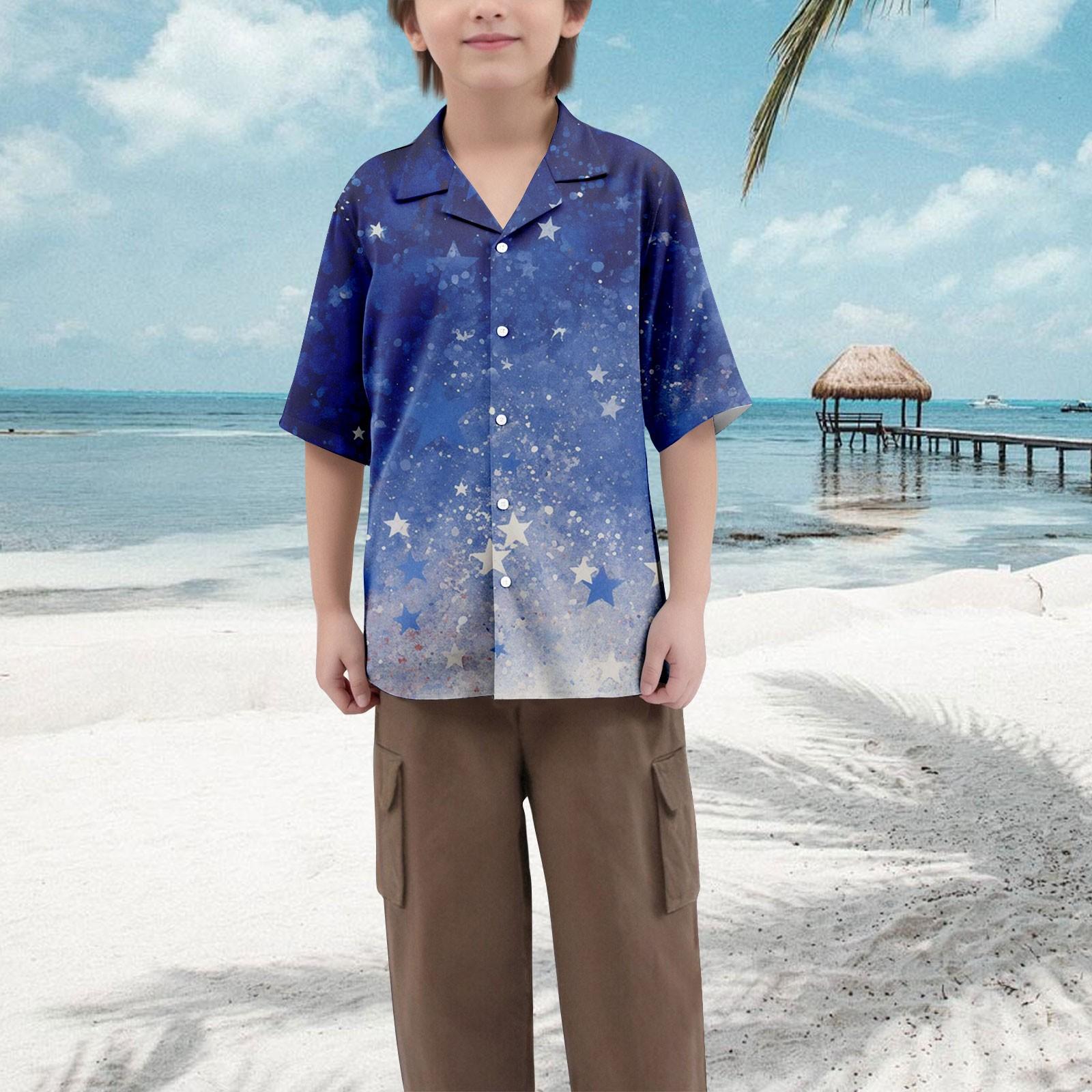 

Boys Casual Loose Short Sleeved Shirt With Fashionable Printed Shirt Top 120 синий
