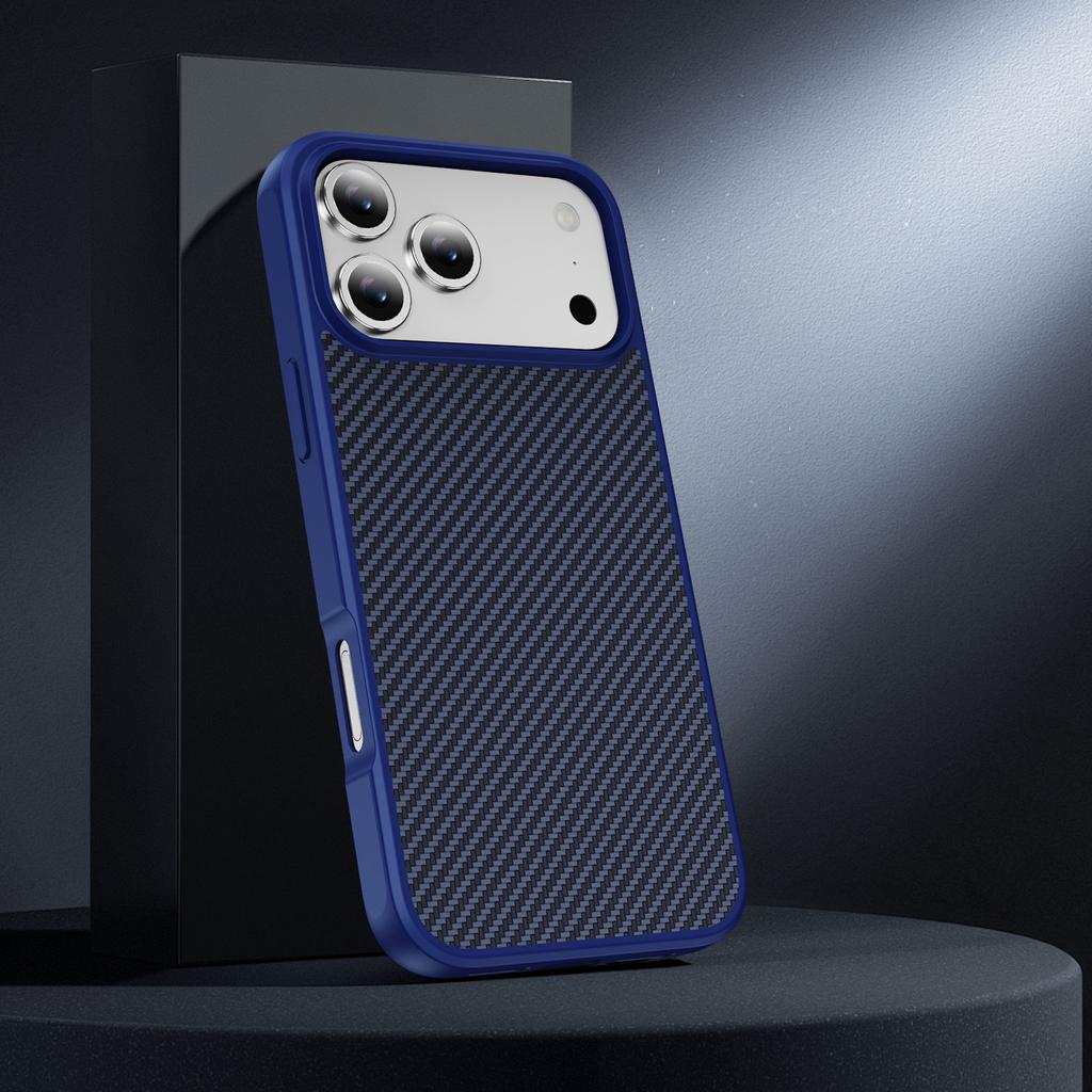 For iPhone 17 Pro Max Case Carbon Fiber Texture PC+TPU Phone Cover Compatible with MagSafe