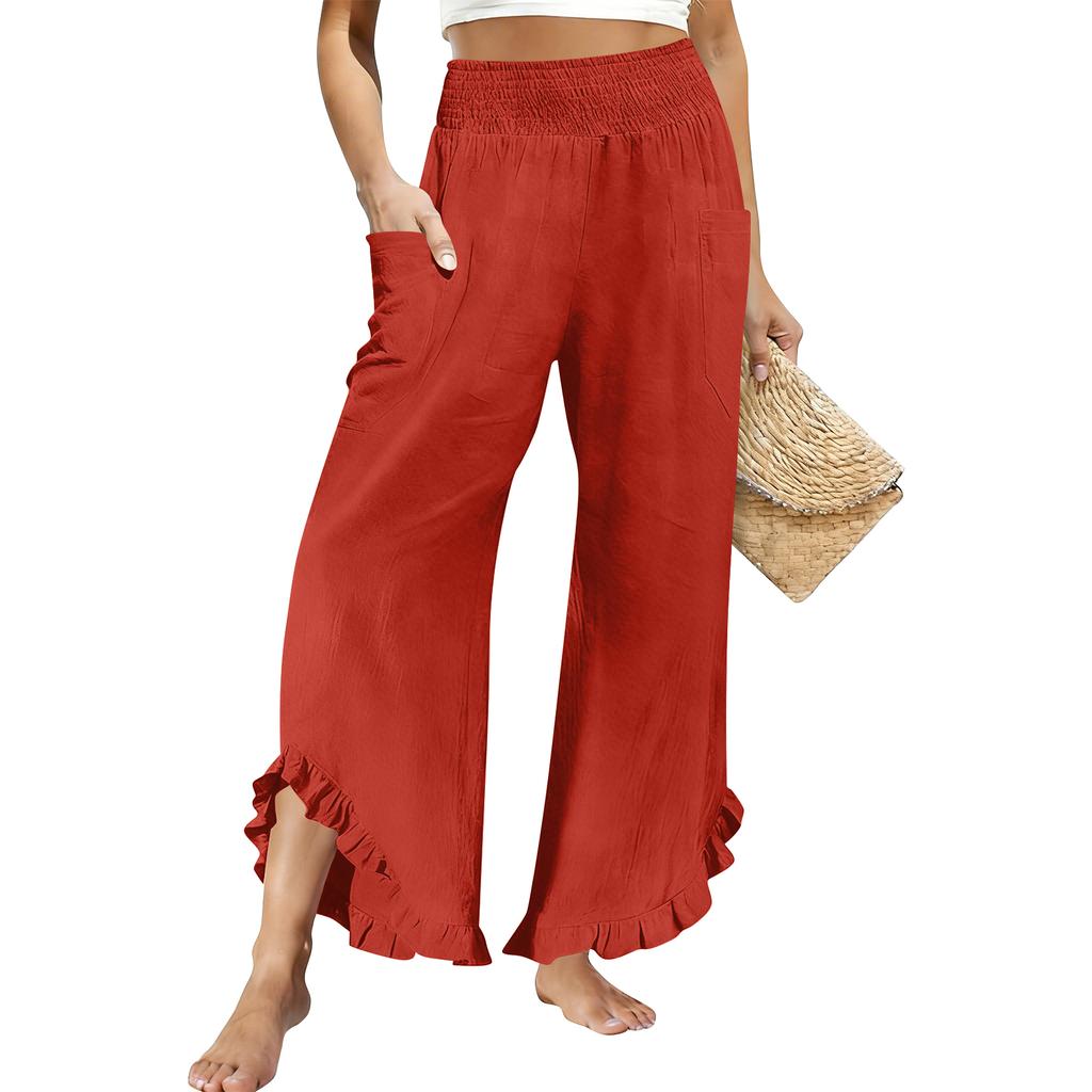 Women's Loose-fitting Wide-leg Pants, Casual Loose-fitting Pants, High-elastic Waistband, Long Pants With Pockets
