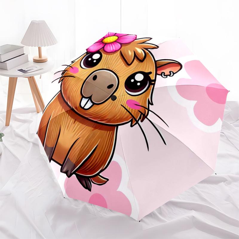 1pc Cute Guinea Pig with Flower Umbrella with Plastic Handle,Suitable for All Seasons Home Travel Outdoor UmbrellaDD174