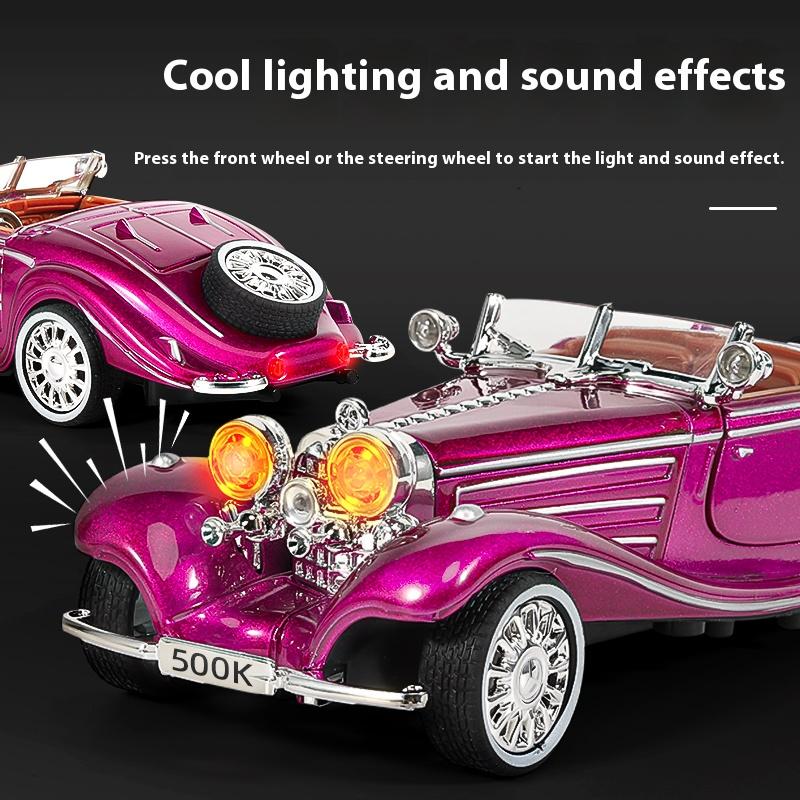 1/24 Scale 500K Vintage Car Model Toy Diecasts Alloy Sport Car Toys with Sound and Light Pull Back Vehicles for Children's Gifts
