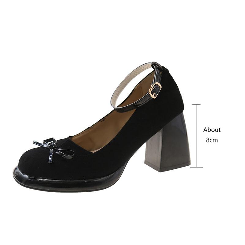 Fashion Retro Pumps for Women Solid Suede Spring Autumn Ankle Buckle Chunky High Heels Women Shoes Black Brown Fashion Mary Jane Shoes