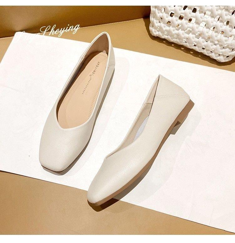 2025 New Spring and Summer Korean Version Fashion Casual Square Head Thick Heel Casual Shoes Comfortable Flat Heel Shallow Mouth Single Shoes Doudou S