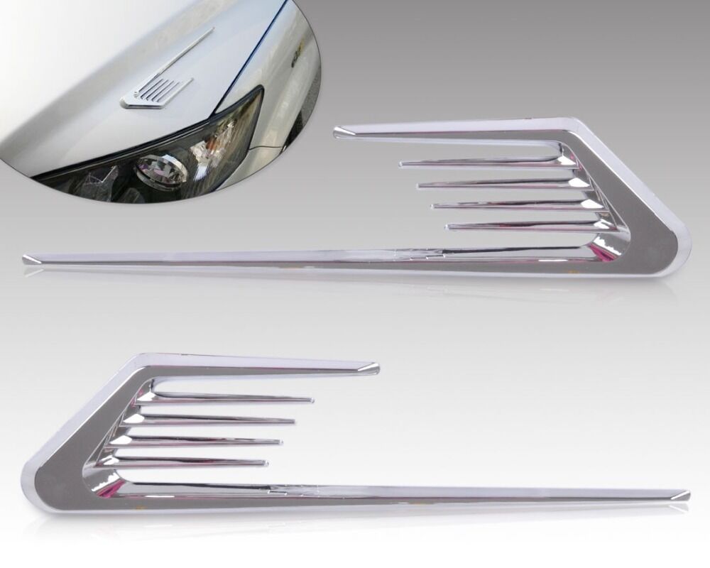 2 x Chrome Silver Car Fenders Body Side False Vent Air Flow Intake Cover Sticker