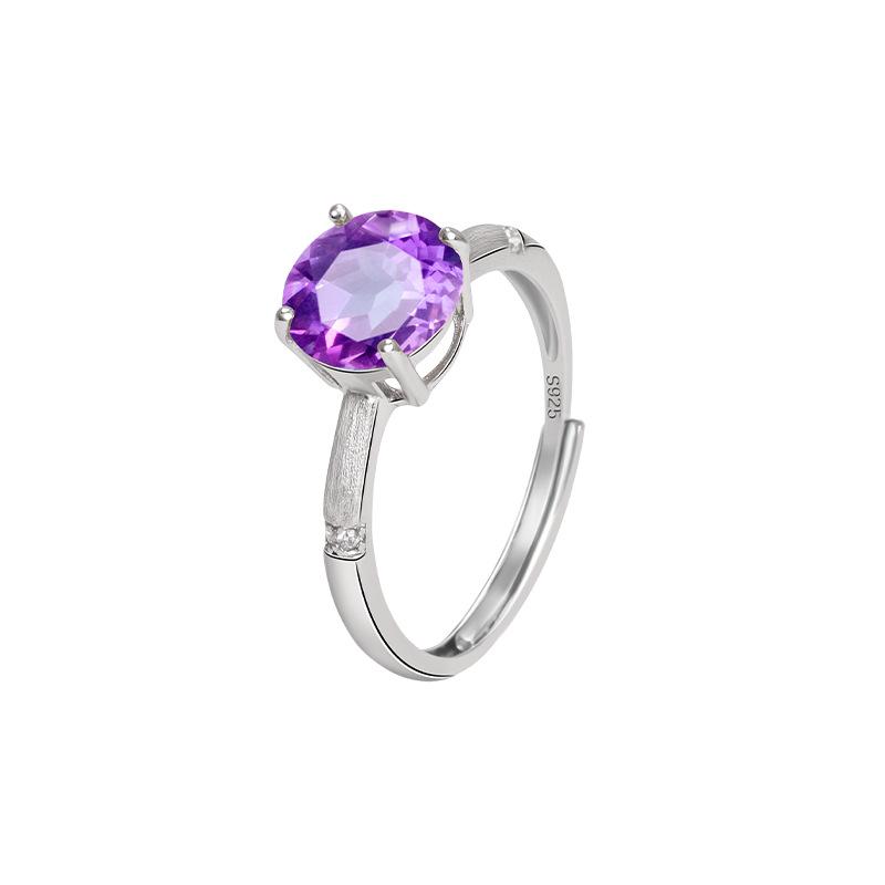 S925 silver inlaid treasure ring, natural garnet citrine single stone design, wire drawing process, high-end gift for women