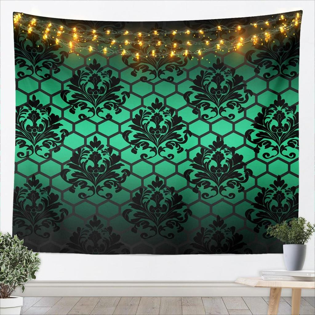 Black & White Crown Tapestry, Ornate Baroque Floral Pattern Print, Wall Hanging for Luxury & Vintage Aesthetic Home Decor