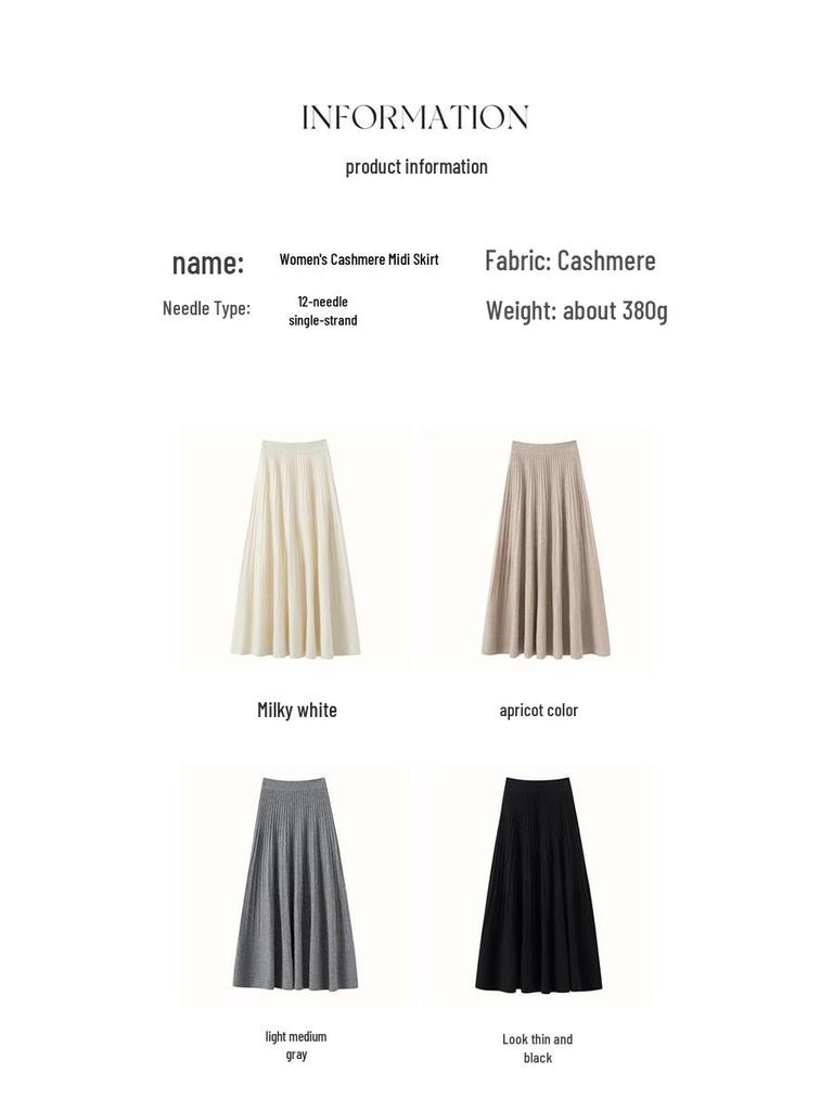2025 Autumn/Winter Women's High-Waisted Knitted Cashmere A-Line Skirt with Slimming Flared Pleats