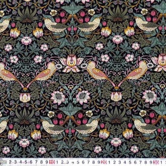 Strawberry Thief cotton print 110cm wide x 1m William Morris Strawberry Thief Damask Black Best of Cotton Print Fabric fabric, pre-cut, 1889M, Morris,