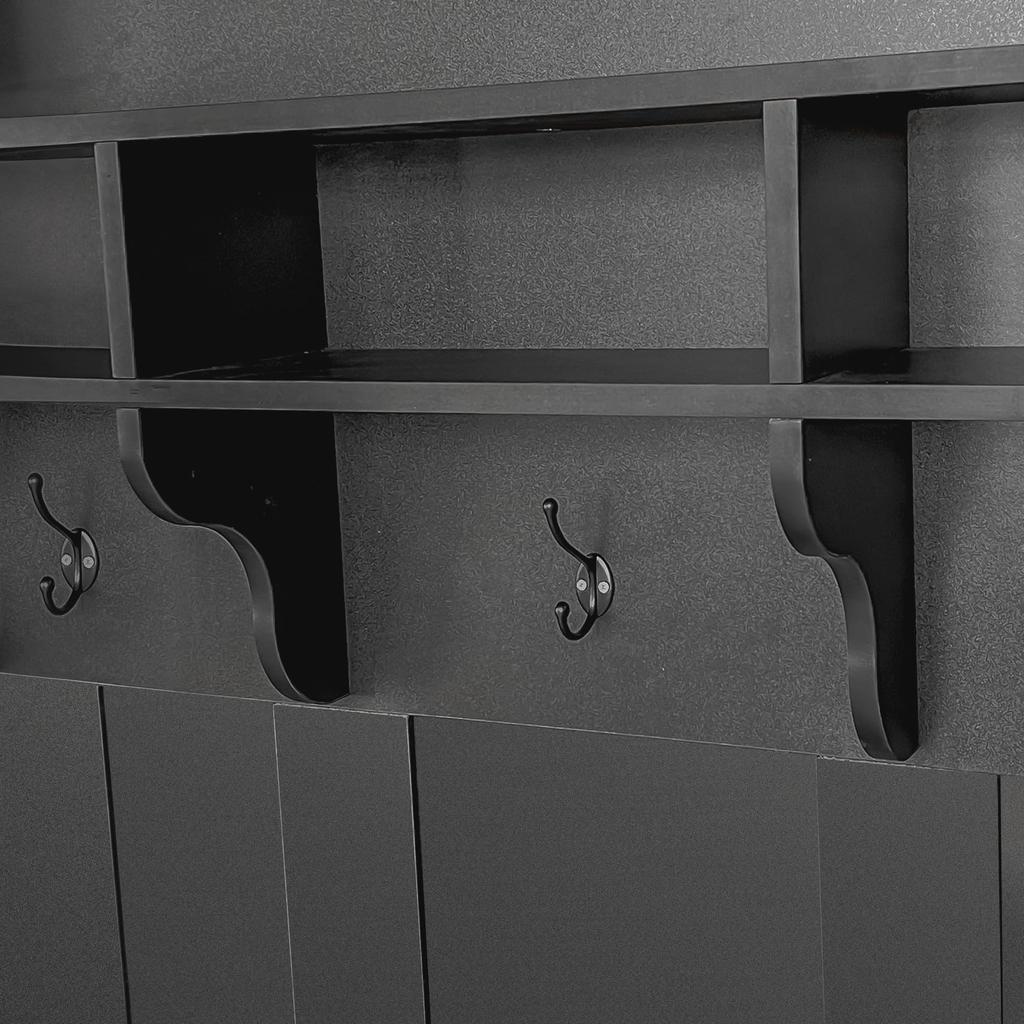 Hallway Wardrobe Coat Rack, Bench, Shoe Cabinet, Open Storage Space, 3 Hooks, Freestanding, Space-saving