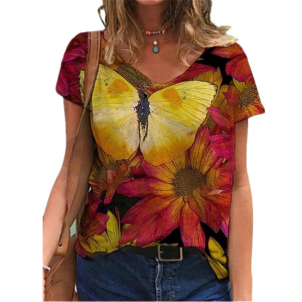Summer Blouse Women's Short-sleeved 3d Floral Print T-shirt Streetwear Loose Casual Women's T-shirt