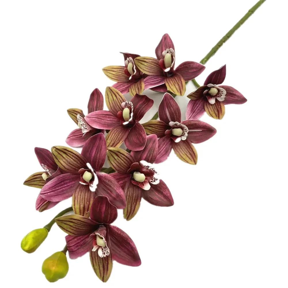 One Artificial Cymbidium Hookerianum 10 Heads Simulated Vanda Cymbidium Tropical Phalaenopsis Tiger Orchid Plant