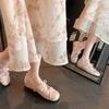 Fashion Flat Inside Heightener Single Shoes Autumn New Square Toe Shallow Bow One Strap Soft Sole Non-Slip Low Top Shoes