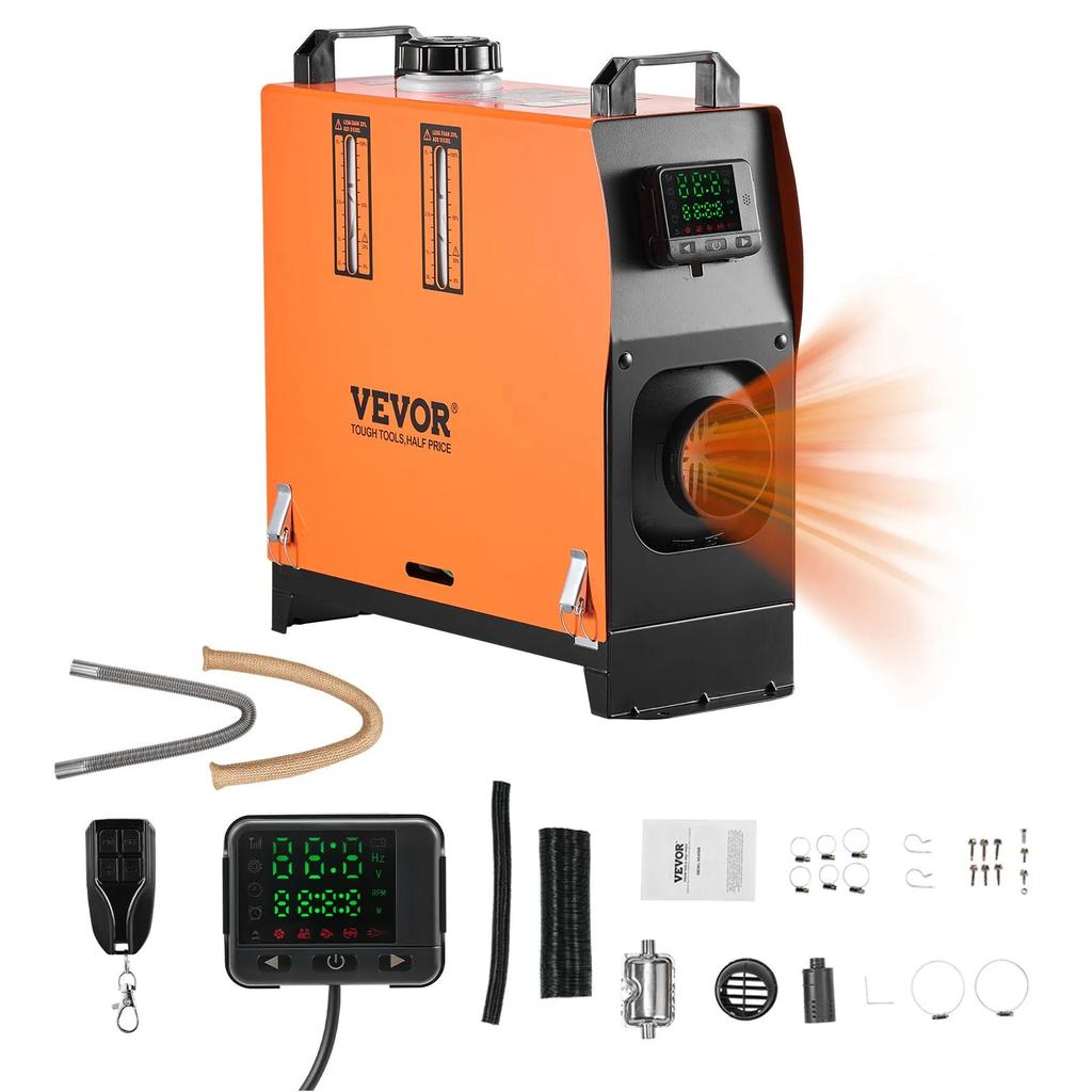 VEVOR Diiselõhkküte, 12-24V 5-8kW, Kiirekütte diiselparkimisküttur puldiga ja värvilise digitaalse ekraaniga, Madal müratase