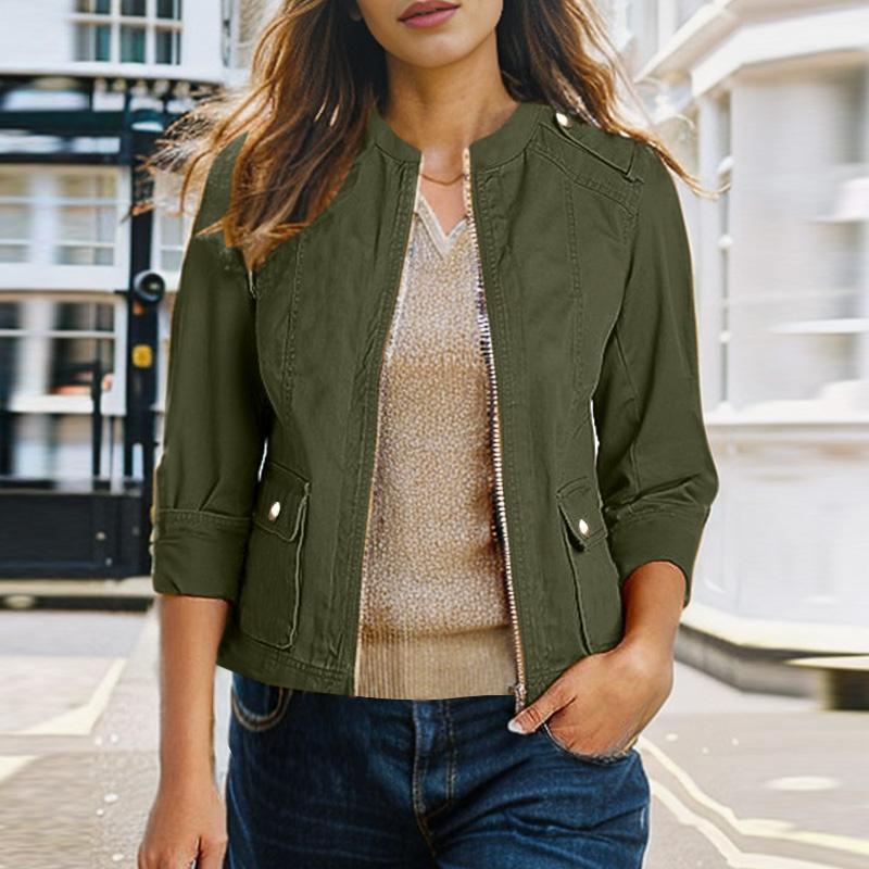 

ZANZEA Женские повседневные тонкие куртки с длинным рукавом на молнии S зелёный