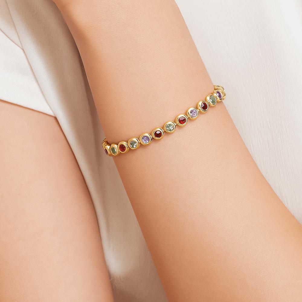Waterproof Luxury Gold Color  Bangle Handmade Round Shape Cuff Bracelet  Female Lady Girl