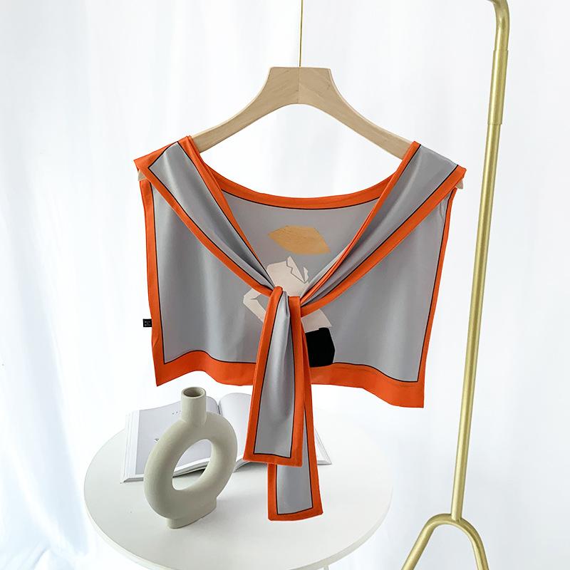 

Солнцезащитный маленький шелковый шарф на плечо с ледяным шелком снаружи, защитная шаль для шейного отдела позвоночника, шелковый шарф для женщин, кондиционер, тонкий поддельный воротник Average size