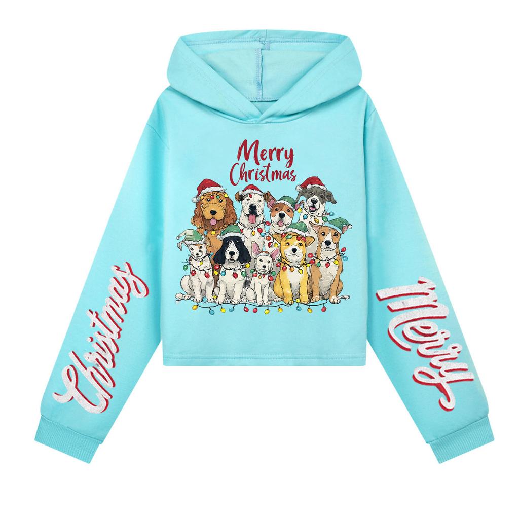 Kids' Casual Fashion Christmas Printed Long Sleeve Hooded Sweatshirt (No Drawstring)