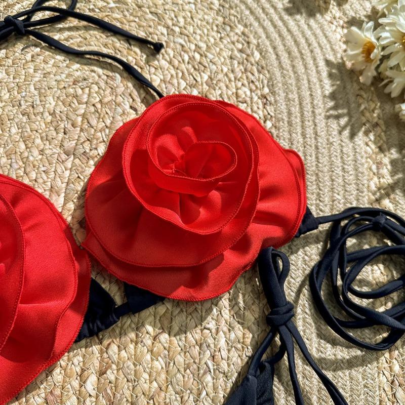 2024 Sexy 3D Flower Halter Neck Lace Up Brazilian Thong Bikinis Set for Women Summer Swimewear Beachwear Biqunis Mujer Resort