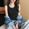 Solid Color Simple U Collar Font Vest Women's Summer Korean Version Design Sense Niche Slim Short Sleeveless T-shirt Tide