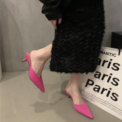 Franse tas hoofd halve pantoffels dames buitenkleding dunne hak temperament damesschoenen puntige neus halve slof met rok naam trend hoge hak pantoffels
