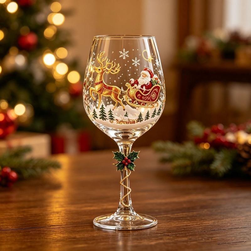 Calice a Gambo Fiocco di Neve di Natale Vetro Artistico di Lusso Bicchiere da Vino per le Festività Invernali Decorazione Tavola di Natale Regalo Bicchieri da Bevanda