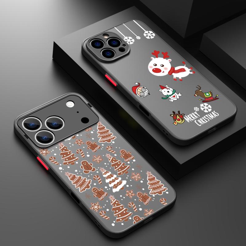 Christmas New Year Print Phone Case For iPhone 17 Air 16 15 14 Pro Max 13 12 17 Pro 16e 11 Matte Shockproof Soft Edge Hard Cover