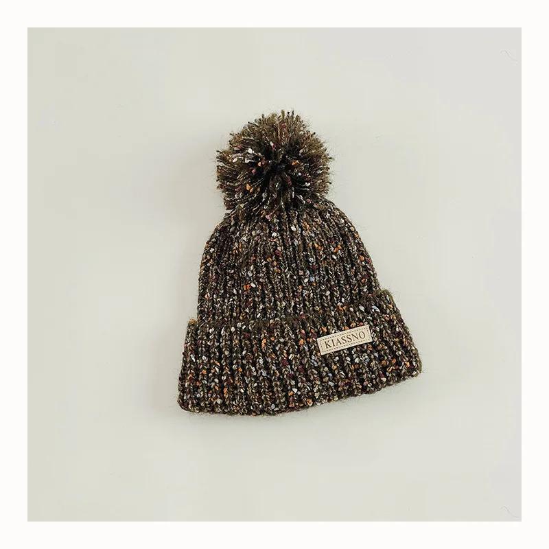 Chic Warm Kids Beanie for Boy Girl Fashion Retro Knitted Hat Furry Ball Autumn Winter Warm Fleece Plush Children Crochet Bonnet