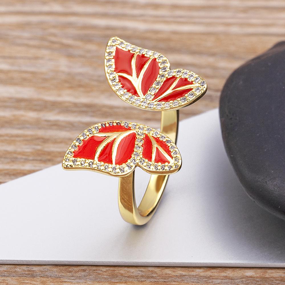 High Quality New Style INS Butterfly Enamel Dripping Oil Glazed Geometric Ring 5 Colors for Women Party Friendship Jewelry Gift