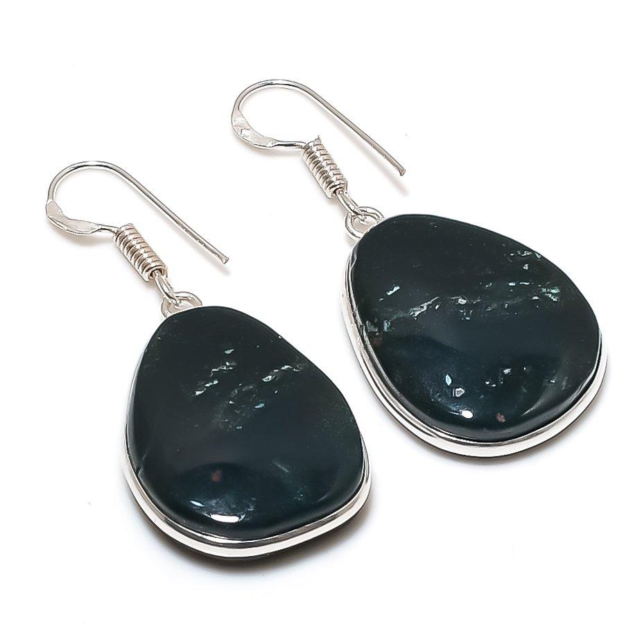 Natural Moss Agate Gemstone 925 Sterling Silver Jewelry Earring 1.65  AE-12492