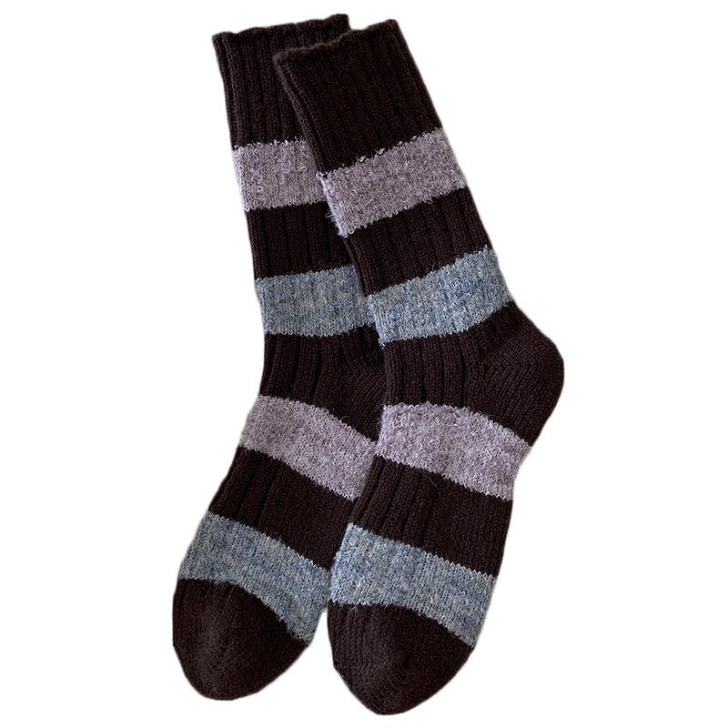 Contrasting Wool Socks Children'S Stacking Socks Seasonal Fleece Thickened Warm Color Matching Flocking Striped Cashmere Medium Tube Socks