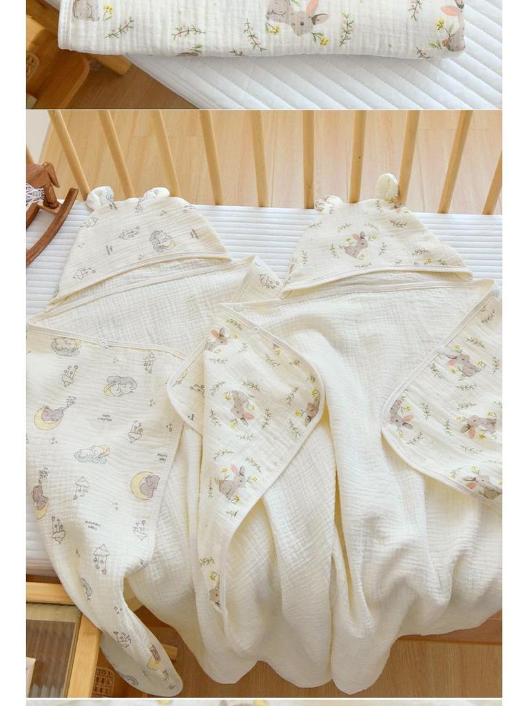Newborn Infant Hooded Cotton Gauze Bath Towel & Swaddle Blanket