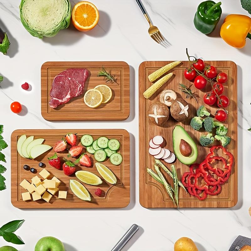 3pcs Bamboo Cutting Board Set Wooden Thick Multipurpose Chopping Boards for Meat Vegetables Fruits Ldeal for Christmas