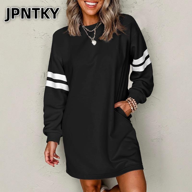 JPNTKY Fashion Autumn Winter Long Sleeve O-Neck Casual Dresses