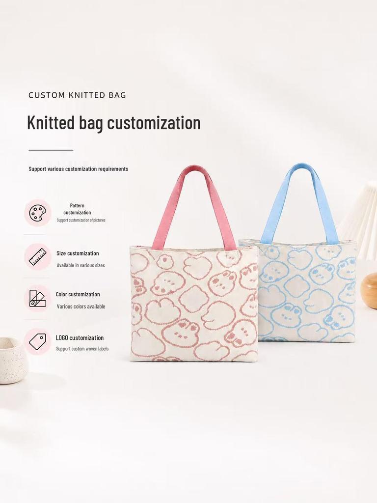 Large Capacity Sweet Cartoon Rabbit Knit Tote Handbag for Students