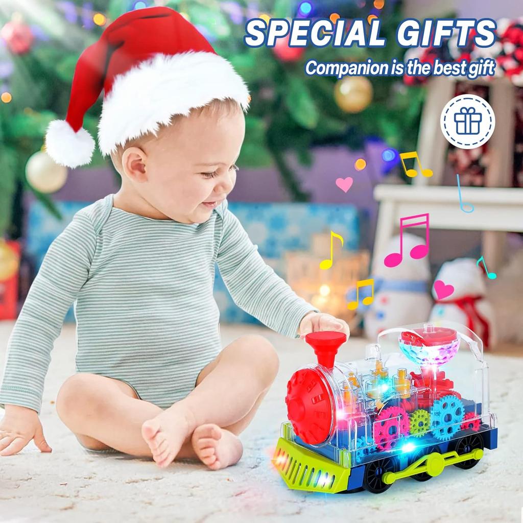 1Pc Electric Train Toy For Kids Transparent Gear Crawling Train With Light And Music Early Educational Toys Train Toys For Kids