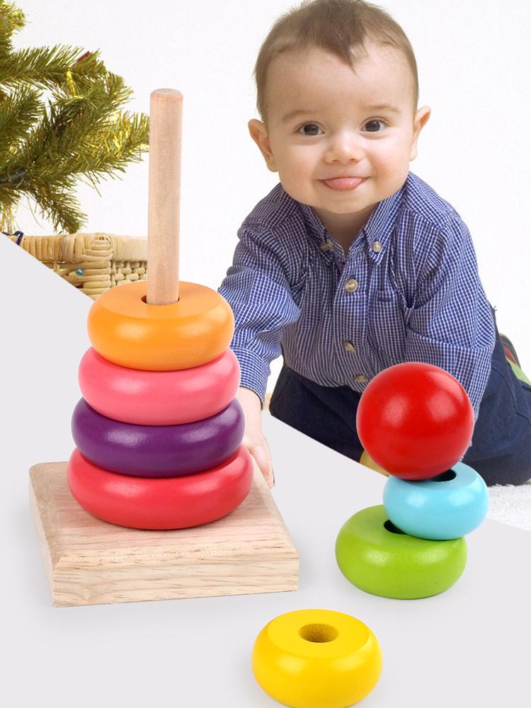 Rainbow Tower Stacker Children Wooden Toys Size Recognition Puzzle Montessori Educational Supplies Gifts For Kids Toy TMZ