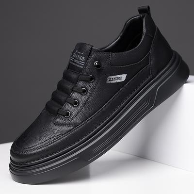 2024 Autumn New Men's Sports Style Casual Leather Shoes Men's Lightweight Versatile Board Shoes Lace-up-free White Shoes 6077