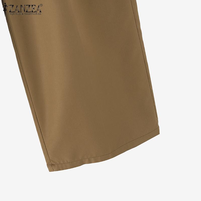 ZANZEA Women Spring Shirt Collar Long Sleeve Printed Shirt Straight Pants Two Piece Sets