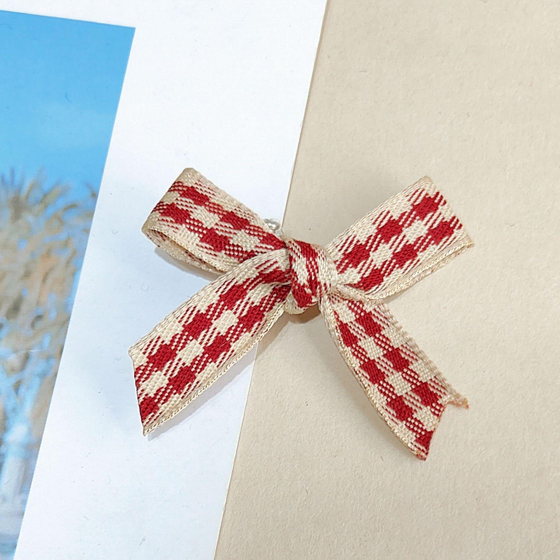 Korean Christmas Plaid Bow Hair Clips for Girls - Ballet Style Snap Accessories