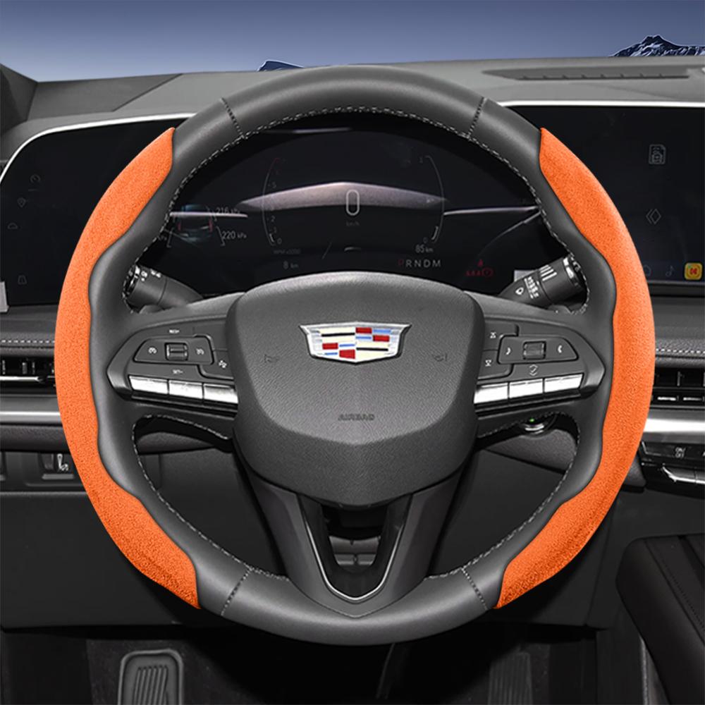 Suitable for Cadillac Sports Suede Steering Wheel Cover with Split Snap-On Design for Models Such as Escalade, Lyriq, Xt5, Xt4, Xt6, Ct5, Ct4, Celesti