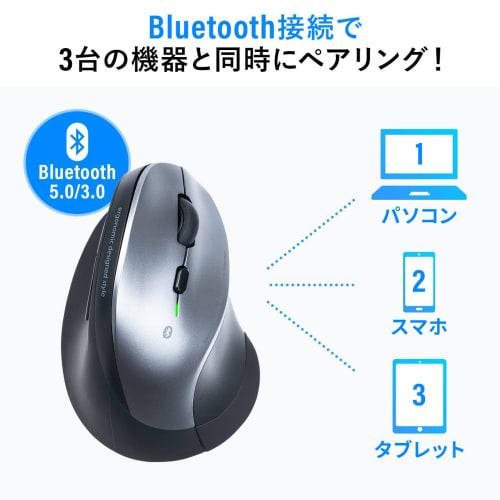 Sanwa Direct Bluetooth Mouse 3 Emparelhamento Ergonomia Bateria Operado Silencioso Compatível com Windows/Mac Prata 400-MABT102S