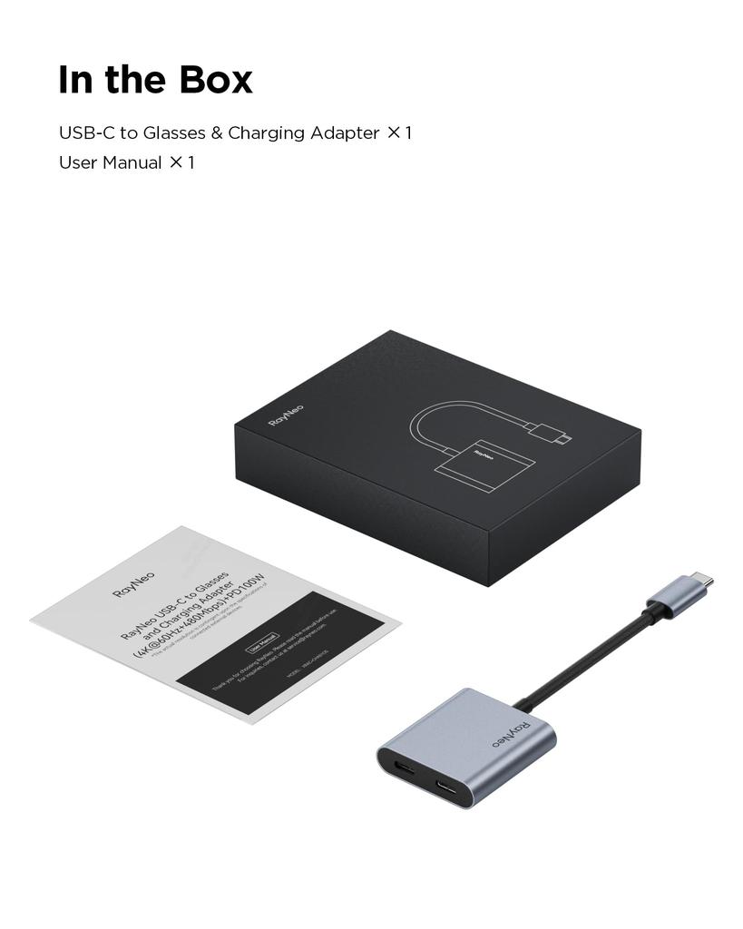 RayNeo AR Glasses 4K 100W PD Charging Compatible with Steam ROG Mac and Compatible with Air Air and Air 2 USB-C Adapter, 60Hz, Support, Switch, PS5,