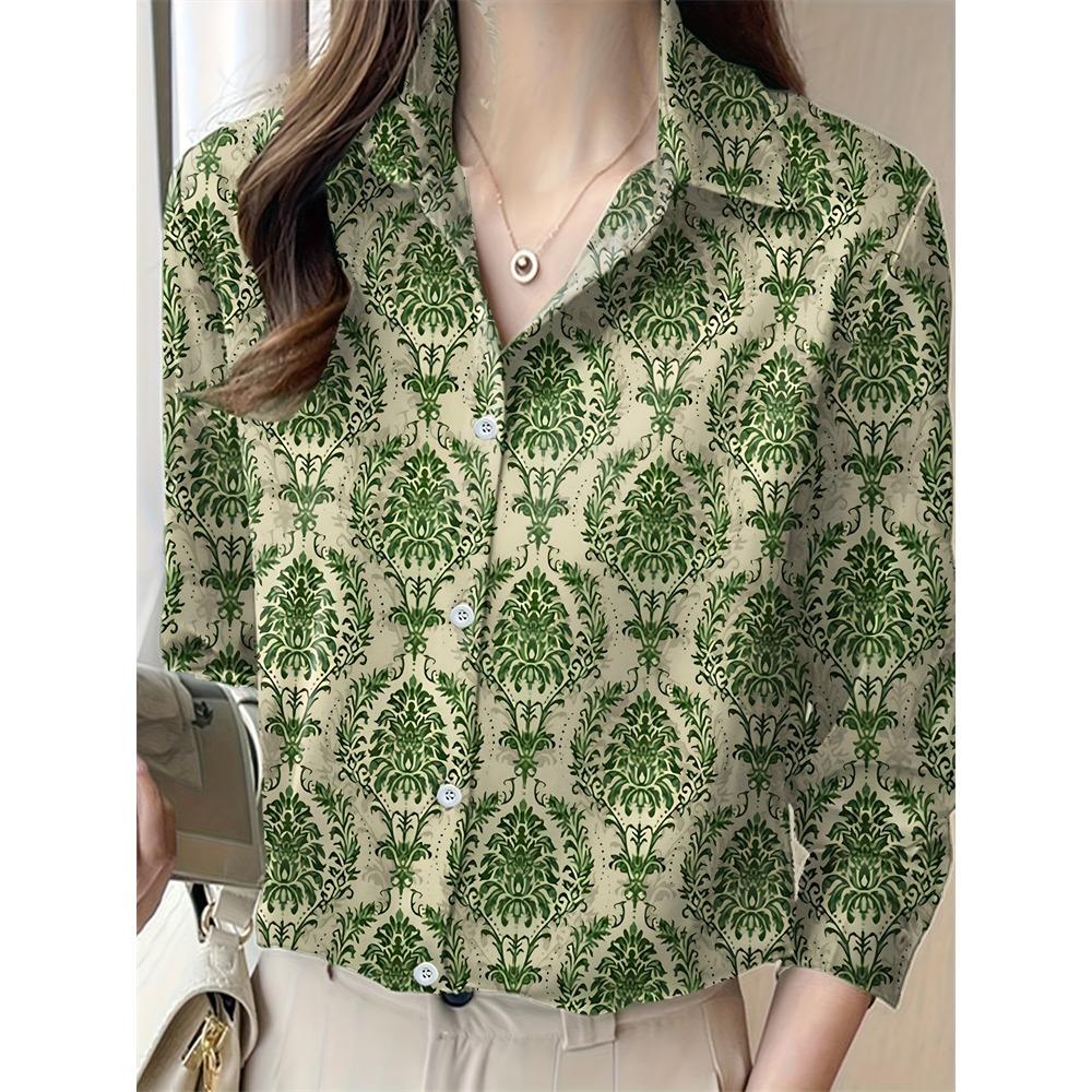 2025 New Women's Plus Size Shirt Fashionable Floral Pattern Suitable For Everyday Commuting Women's Shirt With Lapel Design