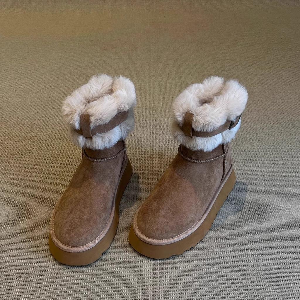 Women's Fur One Thick Bottom Heightening Winter Lightweight Padded Warm Snow Boots Non-slip Wear Casual Sports Cotton Boots