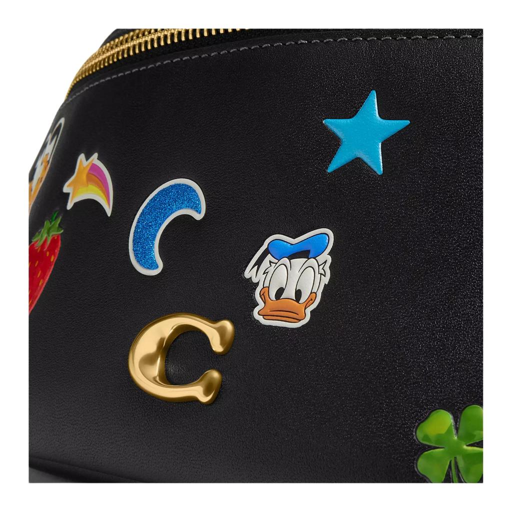 Coach X Disney Collaboration Charter 34 Mickey Mouse Cartoon Pattern Sticker Print Zipper Closure Adjustable Belt Leather Waist Bag Large CDM68-BLC
