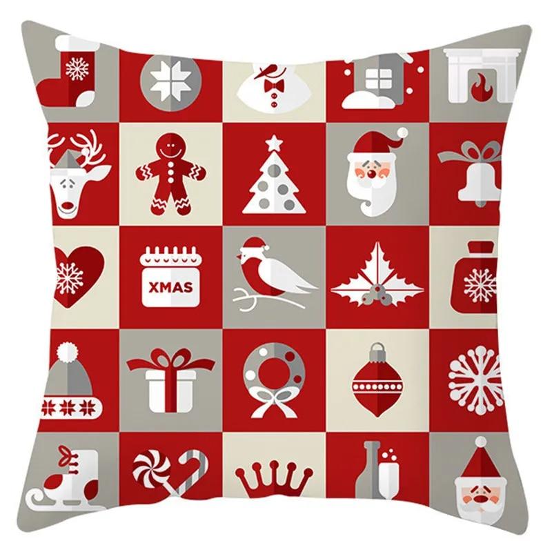 Christmas Decoration Pillow Cover Christmas Hat Christmas Tree Santa Elk Text Gift Gingerbread Man Sofa Home Decor Pillow Cover