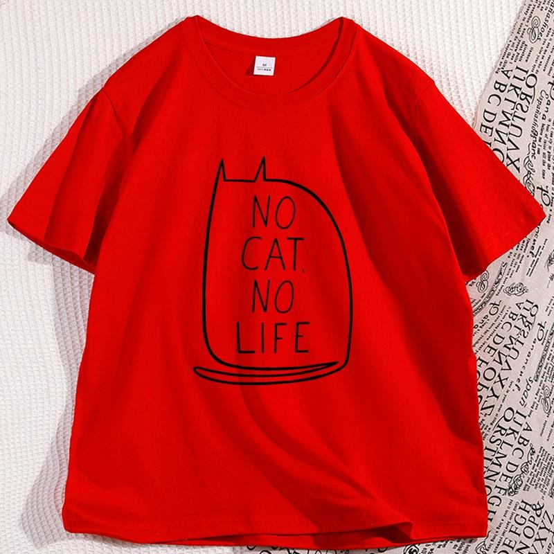 Funny No Cat No Life T Shirt Kawaii Kitty Graphic Tee Gothic Short Sleeve Cute Weird Tshirt Women Cotton Designer Clothes Tops