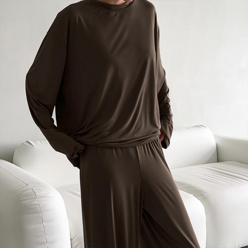 European & American Women's Knit Pajama Set: 2025 Autumn/Winter Loose Round Neck Long Sleeve Top & Pants